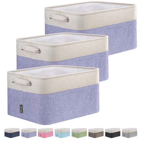 BALEINE 3 Pack Fabric Storage Bins for Shelves, Linen Storage Baskets for Organizing, Decorative Closet Bins for Clothes, Home (Lavender, 12"x8"x8")