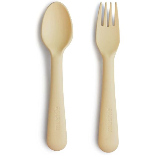 mushie Flatware Fork and Spoon Set For Kids | Made in Denmark (Daffodil)