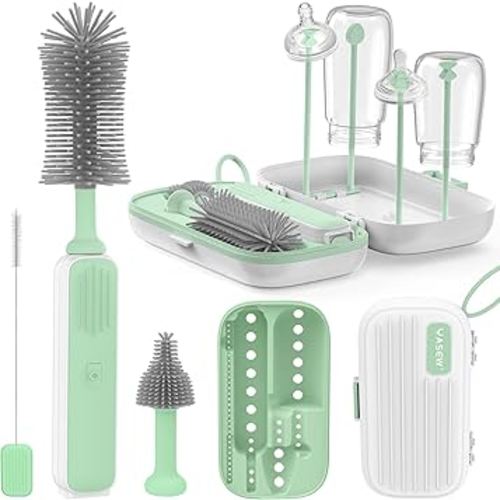 Electric Bottle Brush Cleaner, Baby Bottle Brush Travel Set, 360° Efficient Cleaning, Durable 2000 mAh Battery, Travel Bottle Brush Set with Drainage Rack and Storage Box, Baby Travel Essential