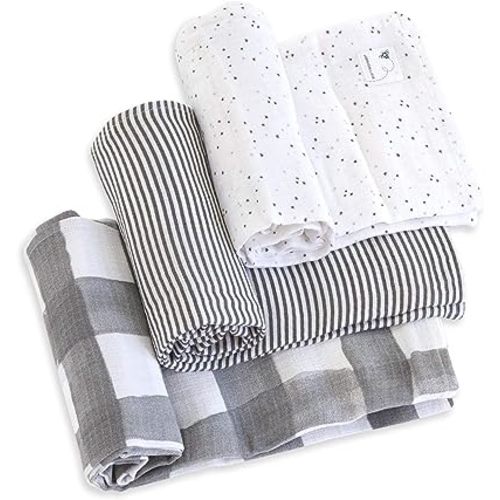 Burt's Bees Baby Swaddles, 100% Organic Muslin Cotton Baby Blankets, Multipurpose Lightweight & Breathable, Pack of 3 - Starry Eyes - One Size