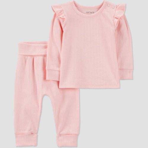Carter's Just One You® Baby Girls' 2pc Textured Knit Top & Bottom Set - Pink Newborn: Cotton Elastane Pullover