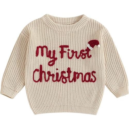 MoZiKQin Baby Christmas Outfit Boy Girl First Christmas Sweater Infant Toddler Knit Ugly Sweaters Fall Winter Clothes