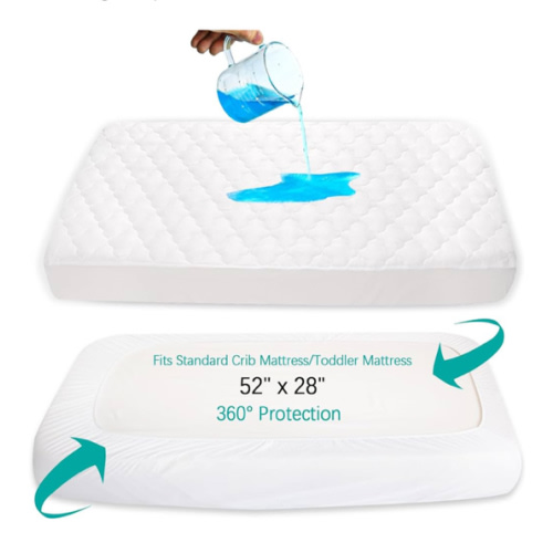 Crib Mattress Protector Sheets Fitted Waterproof Crib Mattress Pad Cover, Noiseless & Machine Wash 100% Absorbent Crib/Toddler Mattress Protector Sheet Quilted, White, 52" x 28"