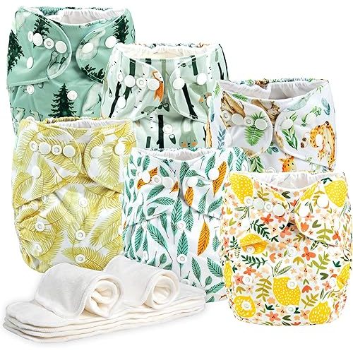 Wegreeco Cloth Diapers 6 Pack with Inserts, Washable Reusable Diapers for Babies, One Size Adjustable (Vibrant)