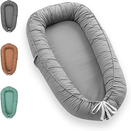 Baby Lounger - Baby Lounger for Newborn, 0-24 Months Baby Nest Breathable & Soft Portable Infant Lounger, Co Sleeper for Baby in Bed Floor Seat, Baby Essentials Gifts for Home and Travel- Light Grey