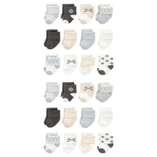 Hudson Baby Cotton Rich Baby Terry Socks 24-pack, Gray Beige Solid, 0-6 Months