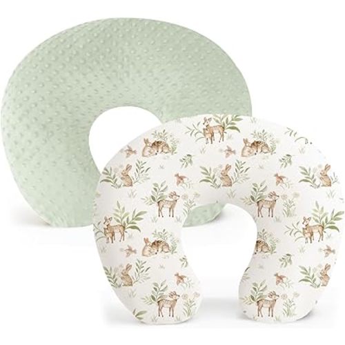 Konssy 2 Pack Nursing Pillow Covers, Soft and Comfortable Nursing Cover for Breastfeeding Pillows, Pillow Slipcover for Baby Girls Boys Newborn(Green, Woodland)