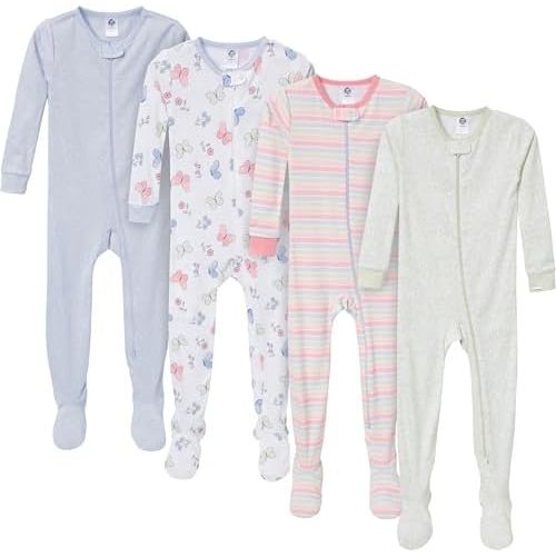 Gerber Baby Girls' 4-Pack Footed Pajamas