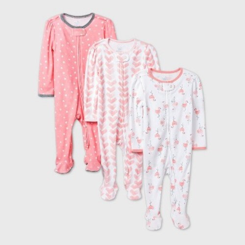 Baby Girls' 3pk Flamingo Parade Sleep N' Play - Cloud Island™ Pink, Size: 3-6M