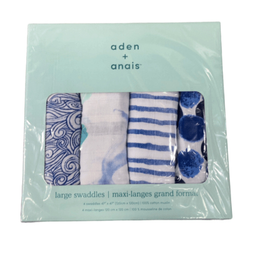 Aden + Anais Cotton Muslin Swaddle, 4 Pack, Seafaring, Cotton Muslin, 47" x 47"