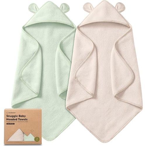 KeaBabies 2-Pack Hooded Baby Towels for Newborn - 30x30 Soft & Absorbent Viscose from Bamboo Baby Bath Towels with Hood for Infant, Toddler,Kids,Boys Girls,Newborn Bath Essentials (Sage, Petite)