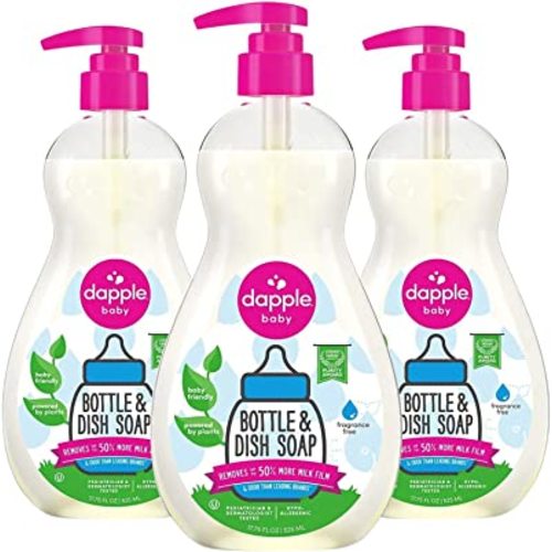 Dapple Baby Bottle Soap & Dish Soap Baby, Fragrance Free, 17.75 Fl Oz Bottle (Pack of 3) - Plant Based Dish Liquid for Dishes & Baby Bottles - Hypoallergenic Soap, Liquid Soap
