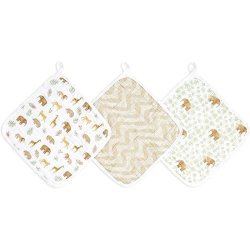 aden + anais Essentials Washcloth 3-Pack, Super Soft 100% Cotton Muslin, Gentle on Skin, 3 Absorbent 11x11 Layers, Softer with Every Use, Perfect for Babies, Infants, Toddlers, Tanzania