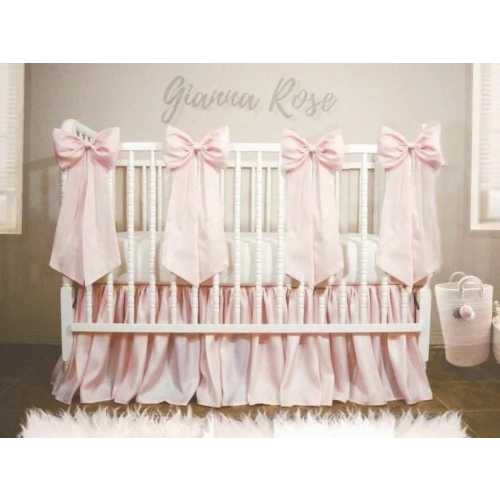 Pearl Blush Pink Girl's Crib Set - Full soft skirt with 2, 3 or4 large bows! Free shipping!