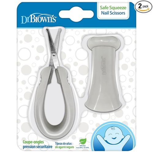 Dr. Brown's Safe Squeeze Nail Scissors with Rounded Blade Tip and 100% Silicone Handle for Infant & Baby