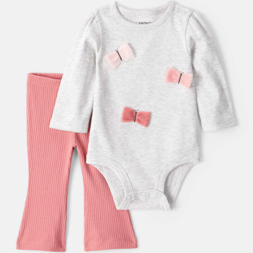 Grey/Pink Baby Girl Butterfly Long-Sleeve Bodysuit & Pant Set - Grey/Pink | Carter’s Oshkosh Canada