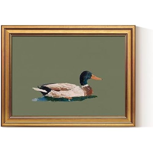 ARPEOTCY Vintage Animal Wall Art Framed, Duck Oil Painting Illustration with Gold Frame, Classic Wall Decor for Living Room Bedroom or Bathroom, 12x16 Inch