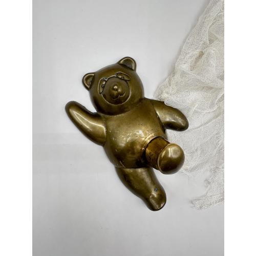 Vintage Solid Brass Teddy Bear Wall Hook – Whimsical Brass Bear Coat Hook, Nursery or Entryway Decor