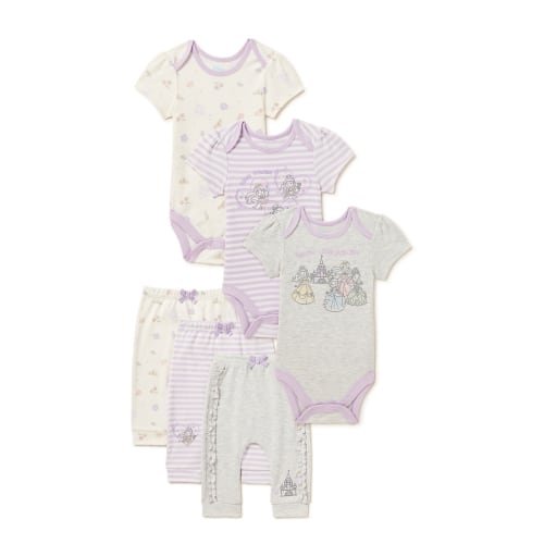 Disney Baby Wishes + Dreams Baby Girl Princess Bodysuits and Pants Outfit Set, 9-Piece, Newborn-12M