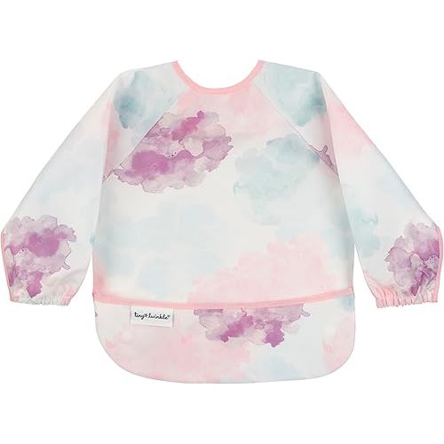 Tiny Twinkle Mess Proof Baby Bib,Waterproof Smock Baby Bib for Eating,Machine Washable Long Sleeve Bib,Baby Led Weaning,Toddler Bib (Cotton Candy, Small 6-24 Months)