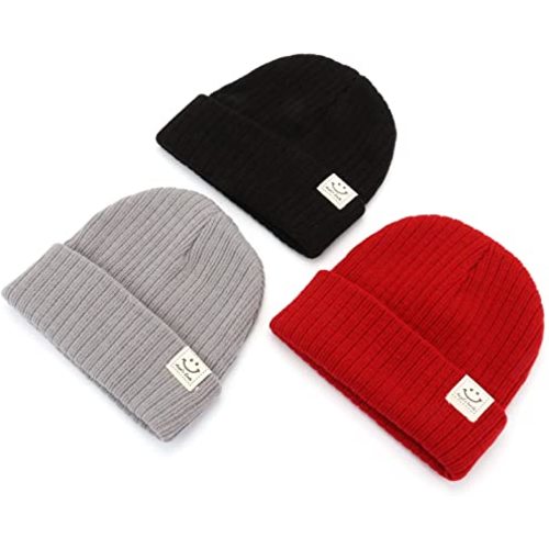 Kingrol 3 Pack Baby Knitted Beanie Hats, Cute Soft Warm Knit Caps for Baby, Girls and Boys, 0-3 Years