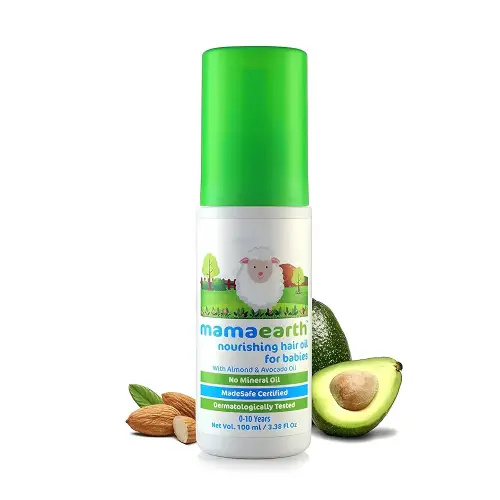 MAMAEARTH Nourishing Baby Hair Oil with Avocado & Almond Oil for Soft & Healthy Hair | Safe for Newborns & Infants, Non-Sticky & Dermatologically Tested | 3.38 Fl Oz (100ml)