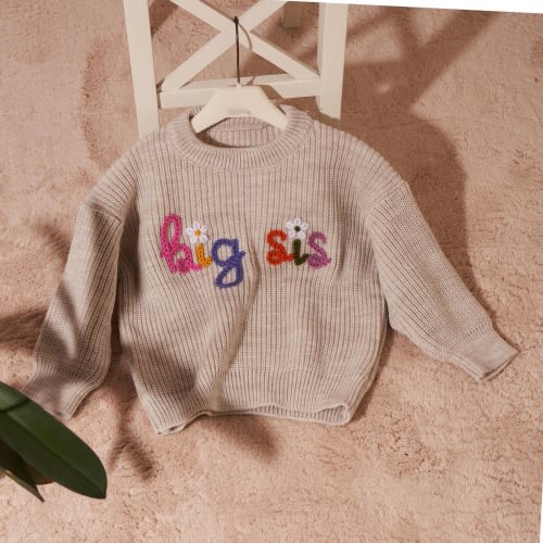 Personalized Big Sister Sweater: Embroidered Knit Toddler Gift