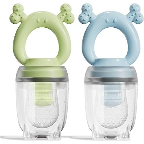 Silicone Baby Fruit Feeder 2 Pack, Baby Mesh Teethers, Breastmilk Popsicle Molds for Teething Relief, Fresh Food Feeder for Safe Infant Self Feeding Blue & Green