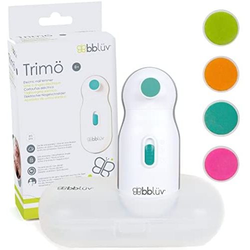 bblüv - Trimö - Electric Nail Clippers for Newborn Baby up to Toddler (0 to 12 Months+) - 2 Speed Switch, Gentle and Quiet Fingernail and Toenail Clippers - Carrying Case Included