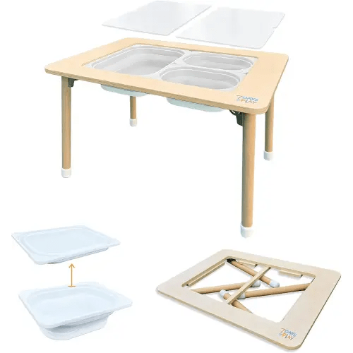 Sensory Play Activity Table with Foldable Legs, Storage Bins, and Lid
