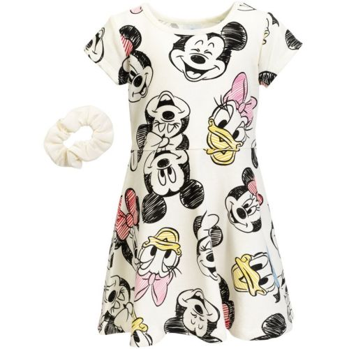 Mickey Mouse & Friends Minnie Mouse Toddler Girls Skater Dress And Scrunchie Minnie Mouse, Gray 2t