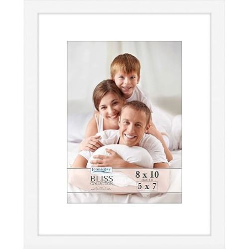 Icona Bay - 8x10 White Picture Frame with Removable Mat for 5x7 Photo - Modern Style Engineered Wood Frame - Table Top or Wall Mount - Bliss Collection