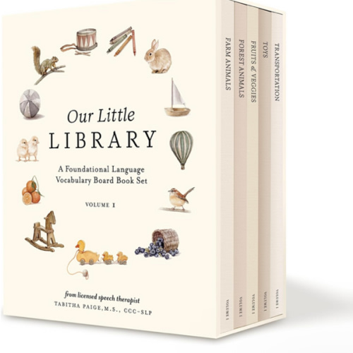 Our Little Library: A Foundational Language Vocabulary Board Book Set for Babies, Including Farm Animals, Forest Animals, Fruits and Veggies, Toys, and Transportation (Our Little Adventures Series)