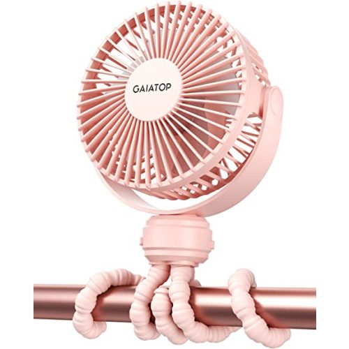 Gaiatop Mini Portable Stroller Fan, Battery Operated Small Clip on Fan, Detachable 3 Speed Rechargeable 360° Rotate Flexible Tripod Handheld Desk Cooling Fan for Car Seat Crib Treadmill Travel Pink