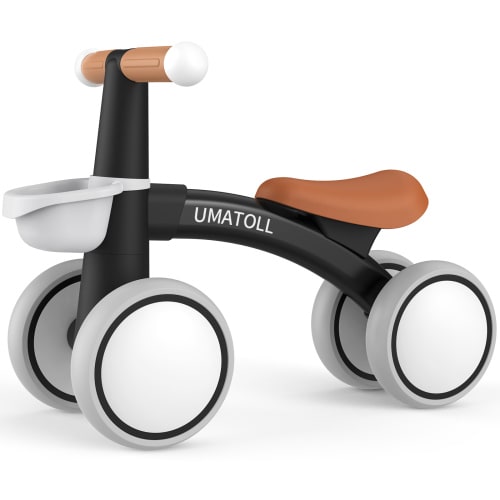 Baby Balance Bike with Removable Basket, 3 Position Adjustable Seat, Indoor Outdoor Bike Riding Toy, 4 Wheels Infant First Bike for 1-2 Year Old Boys Girls