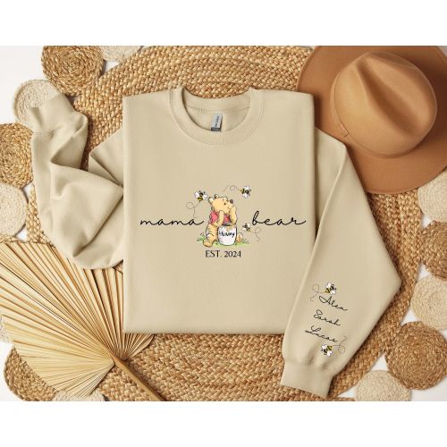Custom Mama Bear Sweatshirt, Mama Est with Kid Name on Sleeve Sweatshirt, Personalized Mom Sweatshirt, Custom Christmas Sweatshirt, New Mom