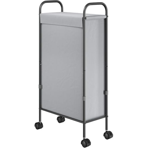 ELYKEN Slim Laundry Hamper with Lid, 50L Small Rolling Laundry Basket on Wheels, 7.9” Narrow Dirty Cloth Cart with Removable Inner Bag for Small Bathroom, Bedroom, Grey