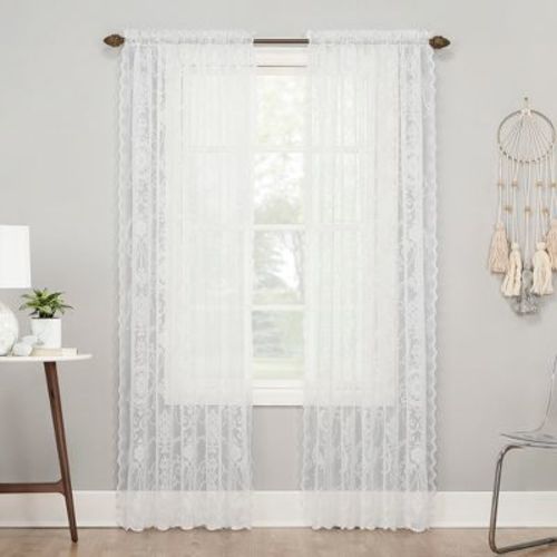 58"x96" No. 918 Sheer Ariella Floral Lace Rod Pocket Curtain Panel White: Farmhouse Style, Botanical Jacquard, Indoor Use