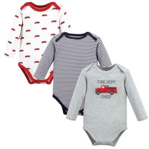 Hudson Baby Infant Boy Cotton Long-Sleeve Bodysuits, Fire Truck, 6-9 Months