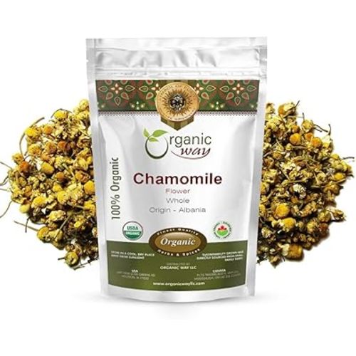 Organic Way Chamomile Flower Whole (Matricaria chamomilla) - Herbal Tea | European Wild-Harvest | Kosher & USDA Certified | Vegan, Non-GMO & Gluten Free | 100% Raw from Albania (1/4LBS / 4Oz.)