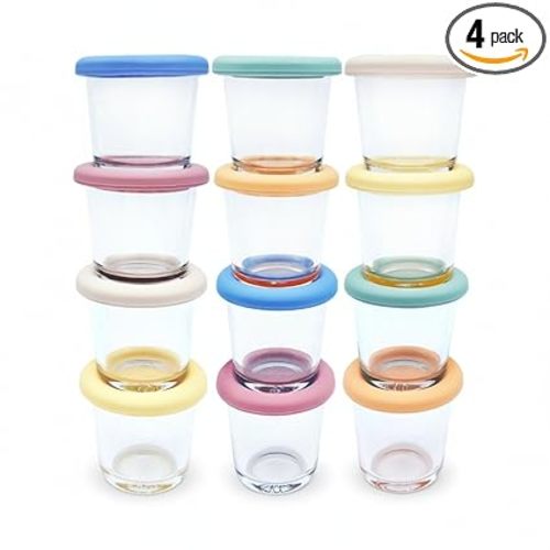 Elk and Friends 4oz Borosilicate Glass Baby Food Storage Jars with Silicone Lid | Strong Glass | Set of 12 | Microwave, Oven & Dishwasher Safe | Infant and Babies