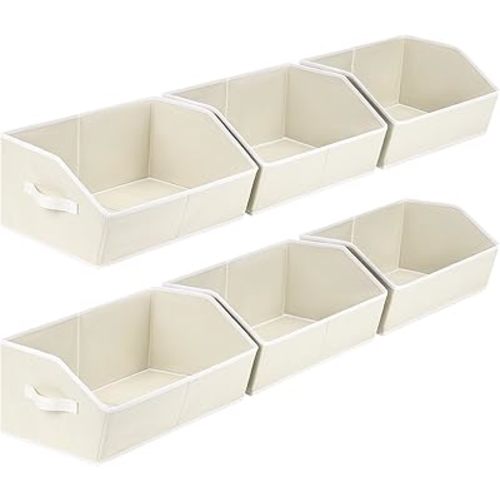 Organizer Bins Cube Storage - Trapezoid Storage Bin 6 Pack, Fabric Baskets for Organizing, Large Storage Basket for Shelves, Closet Organizers for Toys, Clothes, Towels (Beige)