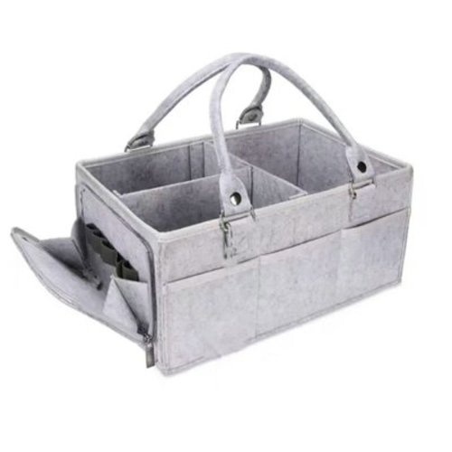Baby Diaper Caddy Organizer with Handle, Portable Nursery Storage Bin and Car Organizer for Diapers and Baby Wipes, Gray