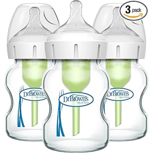 Dr. Brown's Options+ Wide-Neck Glass Baby Bottles, 5 Ounce, 3 Pack