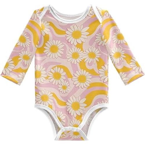 vvfelixl Baby Bodysuits Retro Floral Daisy Long Sleeve Cotton Baby Clothes for Boys Girls 0-3M