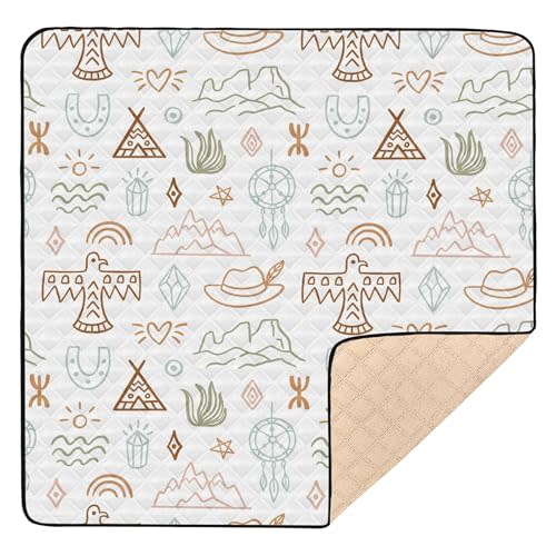 Western Boho Cowboy Large Sturdy Baby Playmat for Indoor Outdoor Waterproof Travel Play Mat for Baby Toddler Infant, 50'' x 50''