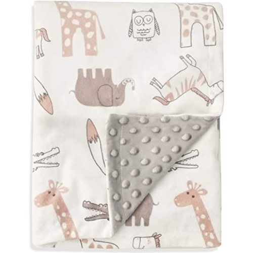 BORITAR Baby Blanket Soft Minky with Double Layer Dotted Backing, Lovely Animals Printed 30 x 40 Inch Receiving Blanket