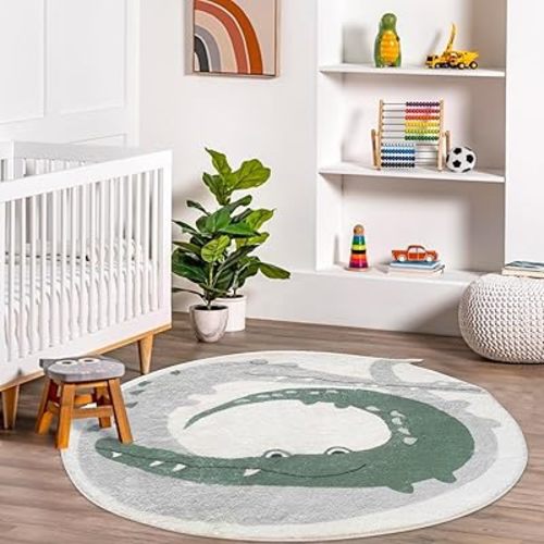 Poowe Crocodile Soft Plush Round ABC Rug for Kids Room Alphabet Rug Non Slip Nursery Rug Bedroom Playroom Rug Washable Classroom ABC Circle Rug for Kids Baby Toddlers-Round 47.2"