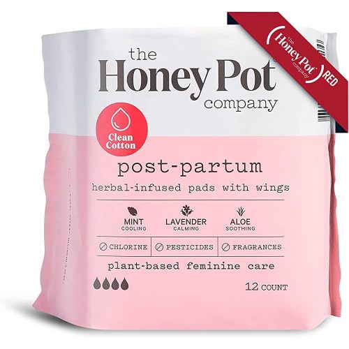 The Honey Pot Company Clean Cotton Postpartum Pads (12 Count), Herbal-Infused, Postpartum and Maternity Pads with Wings, Plant-Derived Feminine & Menstrual Care
