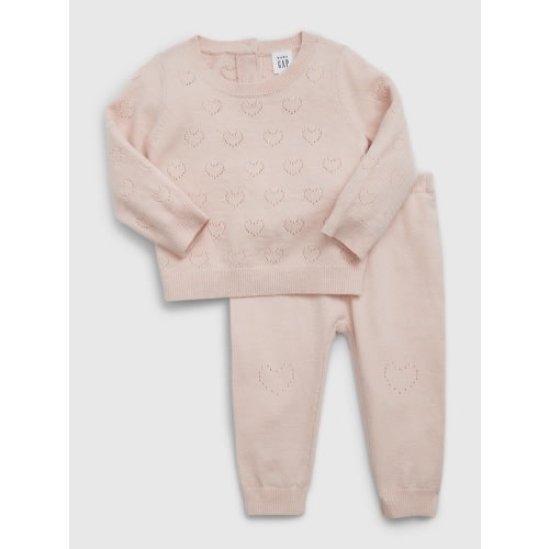 Baby CashSoft Pointelle Sweater Outfit Set in dull rose pink, size: 6-12 M